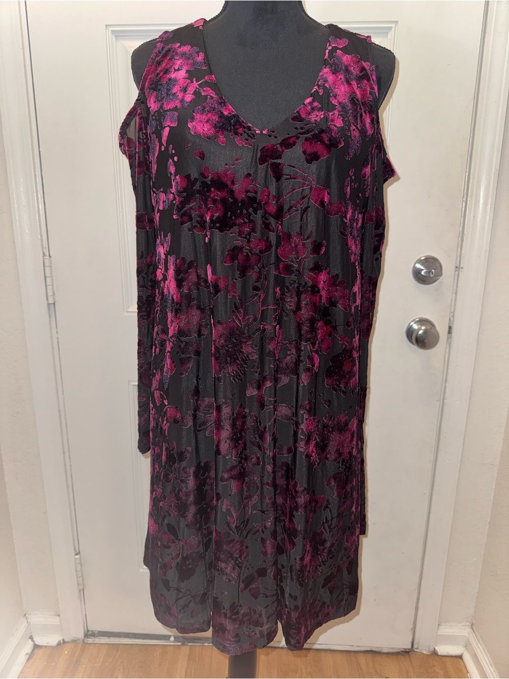 Cato Black Dress with Magenta Floral Burnout 0411